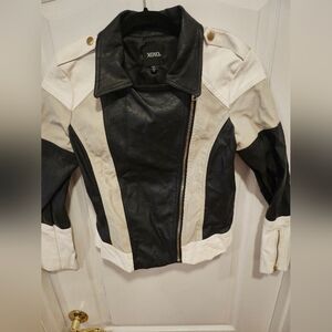 XOXO Women's Black/Cream Faux Leather Jacket S